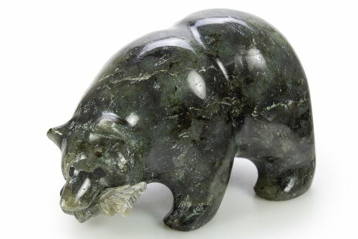 Realistic, Polished Labradorite Bear with Fish #308433